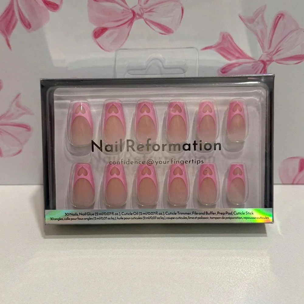 Nail Reformation Pink Heart French Tip Press On Nail Kit 30ct New‎